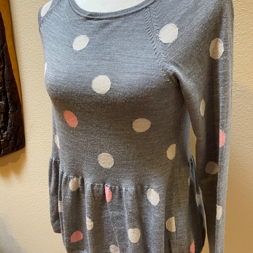 Garnet Hill Wool Polka Dot Peplum Sweater Size XS - Picture 2 of 7
